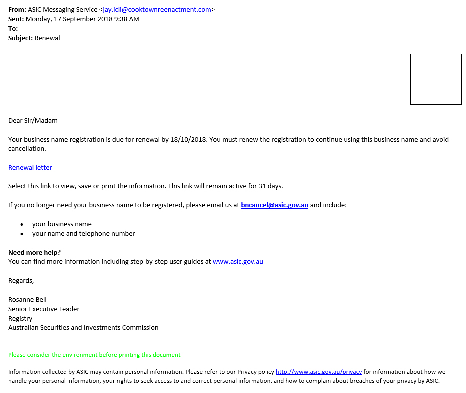 Scams targeting ASIC customers
